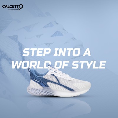 CALCETTO Calcetto Running Shoes | Comfortable Shoes | Lightweight Shoes | CLT-0985 Running Shoes For Men(White, Blue , 6)