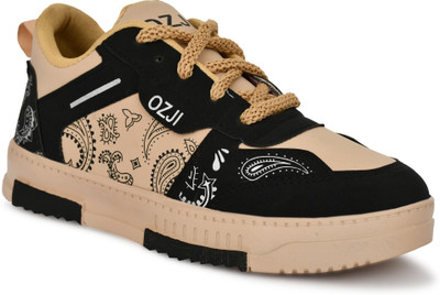 kerzl Stylish Printed Lace-Up Shoes | Comfortable Daily Wear Walking Sneakers Sneakers For Men(Black, Beige , 10)