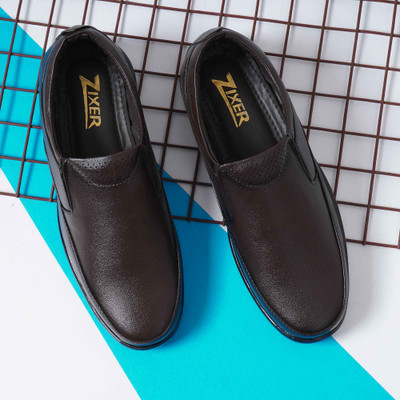 Zixer official Leather Formal shoes for men without lace Formal shoes For Boys Derby For Men(Brown , 7)