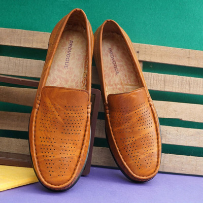 PROVOGUE Synthetic Leather Loafers | Lightweight AirMix Sole | Cushion Comfort Loafers For Men(Tan , 9)