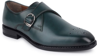 LOUIS STITCH Men's Leatherette Dual Tone Patina Shaded Monk Shoes (LSSXSMGR009) Casuals For Men(Green , 9)