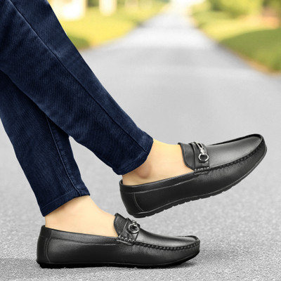 PAMABA Stylish Comfortable with Soft Cushioned Insole Hand-Stitched Design for Trendy Loafers For Men(Black , 8)