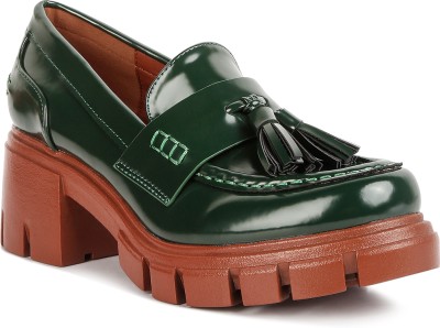 London Rag Green Tassels Detail Chunky Loafers Loafers For Women(Green , 3)