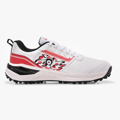 Dnine PERFORMER-Rubber Studs Cricket Shoes For Men(White, Red, Black , 9)