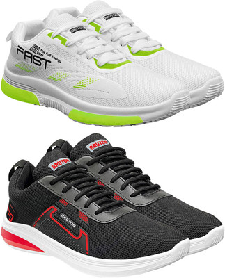BRUTON Combo Pack of 2 Trendy & Stylish Casual Shoes Sneakers For Men(White, Black , 9)