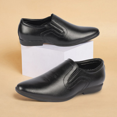 FAUSTO Formal Office Genuine Leather Pointed Toe Comfort EVA Pad Insole Shoes Slip On For Men(Black , 11)