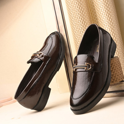 Snoopers Premium Design, Shiny Partywear Loafers For Men(Brown , 10)