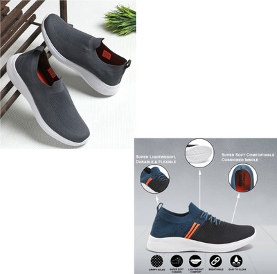 Face Stylish Sports Shoes for Men – Ideal for Running, Gym & Training Sneakers For Men(Grey, Orange, White , 8)