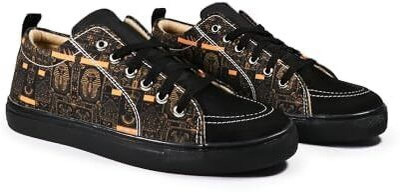 KOBSOOK Luxe Men Low Ankle Sneakers for Men (Egyptian) Sneakers For Men(Black, Orange , 11)