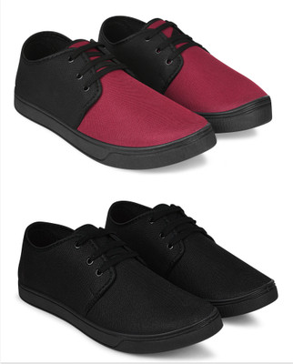 Free Kicks Combo Of 2 Shoes FK-206 & FK-205 Casuals For Men(Black , 9)