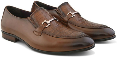 House of Pataudi Men formal offic wear durable slip on moccasins horsebit loafers shoes Slip On For Men(Brown , 8)