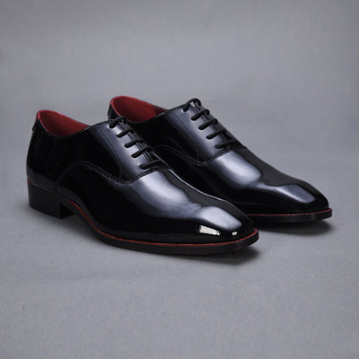LEATHER NEED Men's Shine Flex Carbon Classic Formal Lace-Up Derby Shoes | Office & Events Derby For Men(Black , 7)