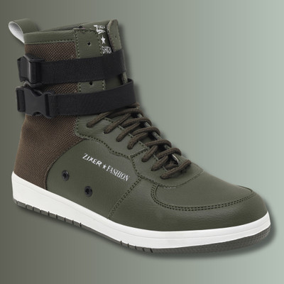 Zixer High Ankle Long Bike Riding Shoes For Men Hiking Tracking Boys Sneaker High Top Boots For Men(Green , 9)
