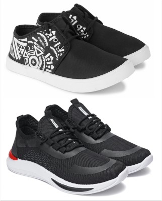 Free Kicks Combo Of 2 Shoes FK-202 & FK-432 Sneakers For Men(Black , 8)