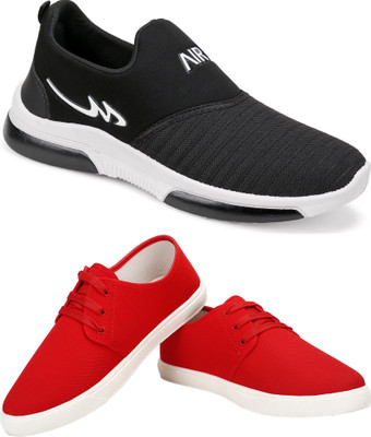 Free Kicks Combo FK-MXO and FK-201 lightweight Slip On Sneakers For Men(Black , 9)