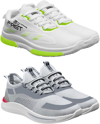 BRUTON Trendy Sport Shoes For Men Pack Of 2 Running Shoes For Men(White, Grey , 6)
