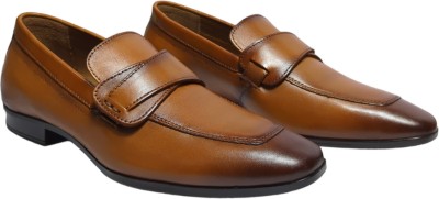 Feet First Genuine Leather Formal Strip Slip-on Loafer Loafers For Men(Tan)