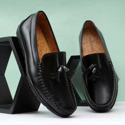 PROVOGUE Provogue Synthetic Leather Loafers | Lightweight AirMix Sole | Cushion Comfort Loafers For Men(Black , 7)