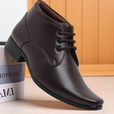 Zixer Ankle Long Formal Boots For Men High Neck Bike Ridding Leather Shoes For Men Lace Up For Men(Brown , 11)