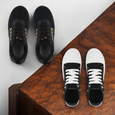 Skystring Walking Shoes For Men(Black, Gold, Black , 6)