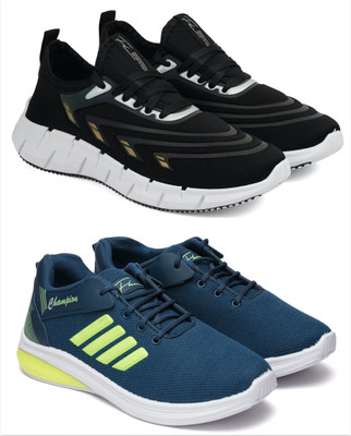 Free Kicks Combo Of 2 Shoes FK- B3-Wave & FK-576 Sneakers For Men(Green, Black , 7)
