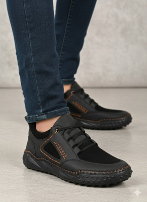 JK PORT Men Casual Black Outdoor Loafers Sneakers with Orange Stitch Detailing Casuals For Men(Black, Grey , 7)
