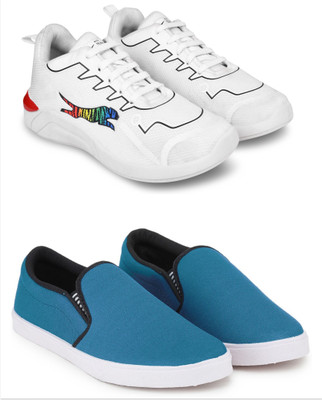 Free Kicks Combo Of 2 Shoes FK-PM-1100 & FK-Fitman Sneakers For Men(Blue , 6)