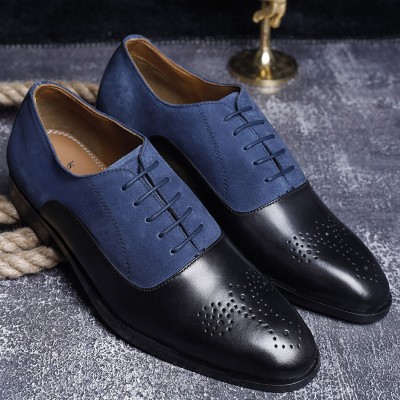 LOUIS STITCH Mens Black Blue Formal Brogues Handmade Italian Suede Leather Shoes (8 UK) Brogues For Men(Black, Blue)