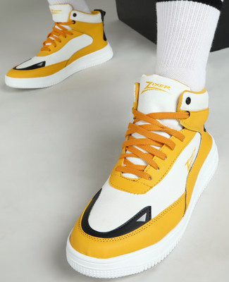 Zixer High Ankle Casual Shoes For Men Chunky Fashion Boots For Boys| Dancing Shoes Sneakers For Men(Yellow, White , 9)