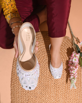 jm looks Traditional Jutti Bellies For Women(White , 7)