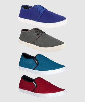 BRUTON Combo Pack Of 4 Casual Slip On With Slip On Sneakers For Men(Blue, Grey, Maroon , 7)