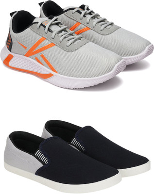 Free Kicks Combo Of 2 Shoes SW-494 & SW-Fitman Sneakers For Men(Black, Grey , 7)