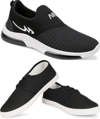 Free Kicks Combo FK-MXO and FK-201 lightweight Slip On Sneakers For Men(Black , 6)