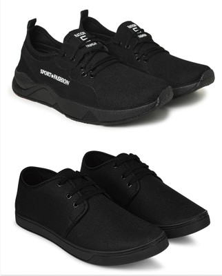 Free Kicks Combo Of 2 Shoes FK-205 & FK-343 Sneakers For Men(Black , 6)