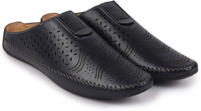 FAUSTO Ethnic Wedding Party Back Open Laser Cut Design Juttis and Mojaris For Men(Black , 9)