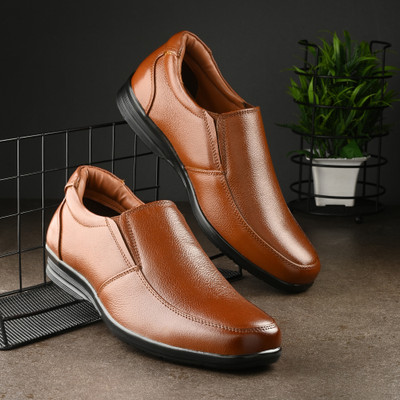 AUSERIO Genuine Leather Formal Shoes Tan Slip On Light|Comfort|Trendy|Premium Shoes Slip On For Men(Tan , 9)