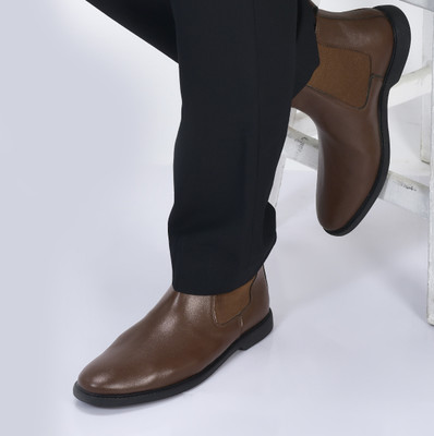 FAUSTO High Ankle Slip On Outdoor Fashion Winter Chelsea Boots For Men(Tan , 9)