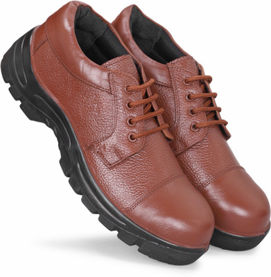 PILLAA Liberty Police Formal Lace-Up PU Leather Shoes Anti-Skid TPR Steel Shank Lace Up For Men(Tan , 6)