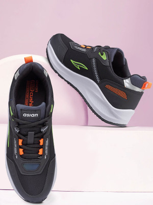 asian Nexon-13 Black Sports,Walking,Training,Gym,Stylish, Running Shoes For Men(Black, Green , 8)
