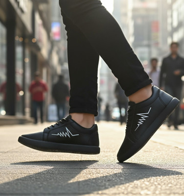 Soles & Styles Black Synthetic Casuals Sneakers For Men(Black , 8)