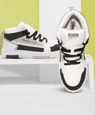 asian Tarzan-02 White Sneakers, Walking,Canvas,Stylish High Tops For Men(White, Black , 9)