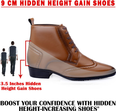 BXXY Men's 3.54 Hidden Height Increasing Tan Casual Brogue Formal Laceup Derby Boot Derby For Men(Tan , 9)