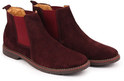 FAUSTO Suede Leather Outdoor Everyday High Ankle Classy Chelsea Boots For Men(Red , 10)