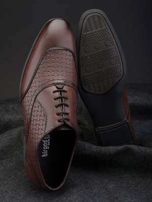 Birgos Latest Design Brown Textured Formals Office Shoes Lace Up For Men(Brown , 7)