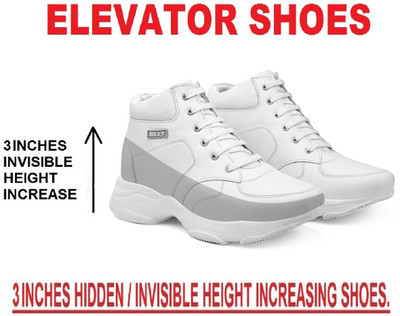 BXXY Men's New 3 inch Hidden Height Increasing White Casual lace-Up Sneaker Boot Boots For Men(White , 9)