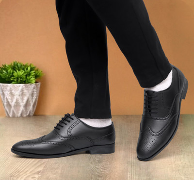 Shooz Faux Leather Brogue Shoes Lace Up For Men(Black , 10)