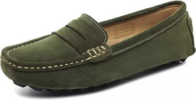 FOGGY Suede Retro Ladies Slip-on Classic Flats Loafers For Women(Green , 5)