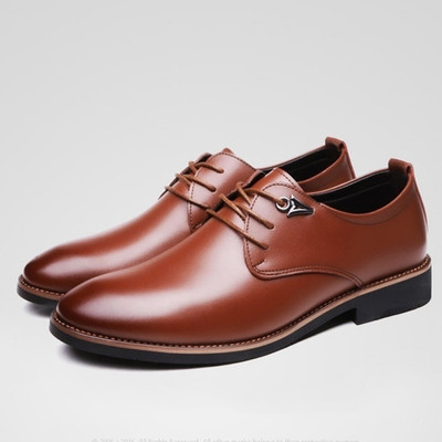 Zixer Office Branded Synthetic Leather Formal Shoes For Men Derby Party Shoes For Men Lace Up For Men(Tan, Black , 8)