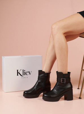 Kliev Paris Women’s Ribbed Ankle Collar Boots | Sleek Buckle Design with Textured Style Boots For Women(Black , 7)