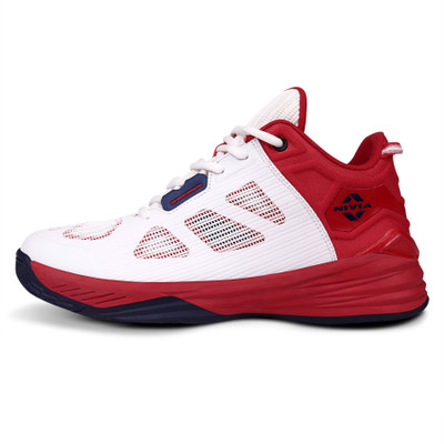 NIVIA Skyrush Basketball Shoes For Men(White, Red , 7)